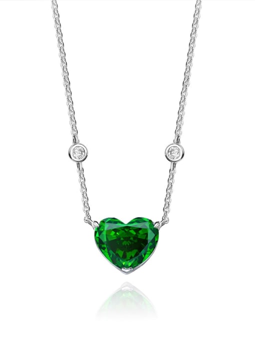 Emerald green [P 0855] 925 Sterling Silver High Carbon Diamond Heart Luxury Necklace